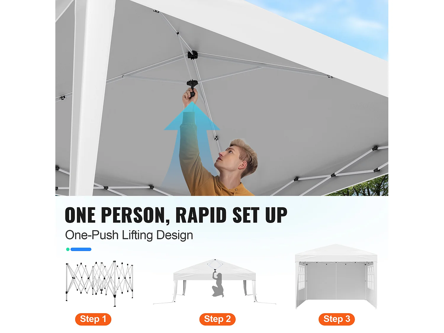 Tonnelle Pop-up SucceBuy Gazebo Auvent Abri Solaire, 2,95 x 2,95m, avec Parois Latérale