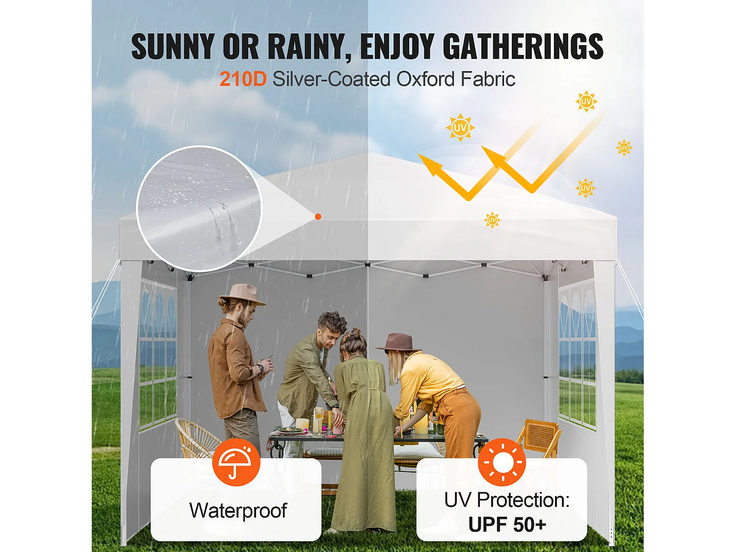 Tonnelle Pop-up SucceBuy Gazebo Auvent Abri Solaire, 2,95 x 2,95m, avec Parois Latérale