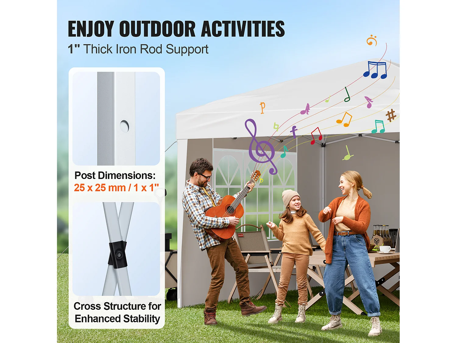 Tonnelle Pop-up SucceBuy Gazebo Auvent Abri Solaire, 2,95 x 2,95m, avec Parois Latérale