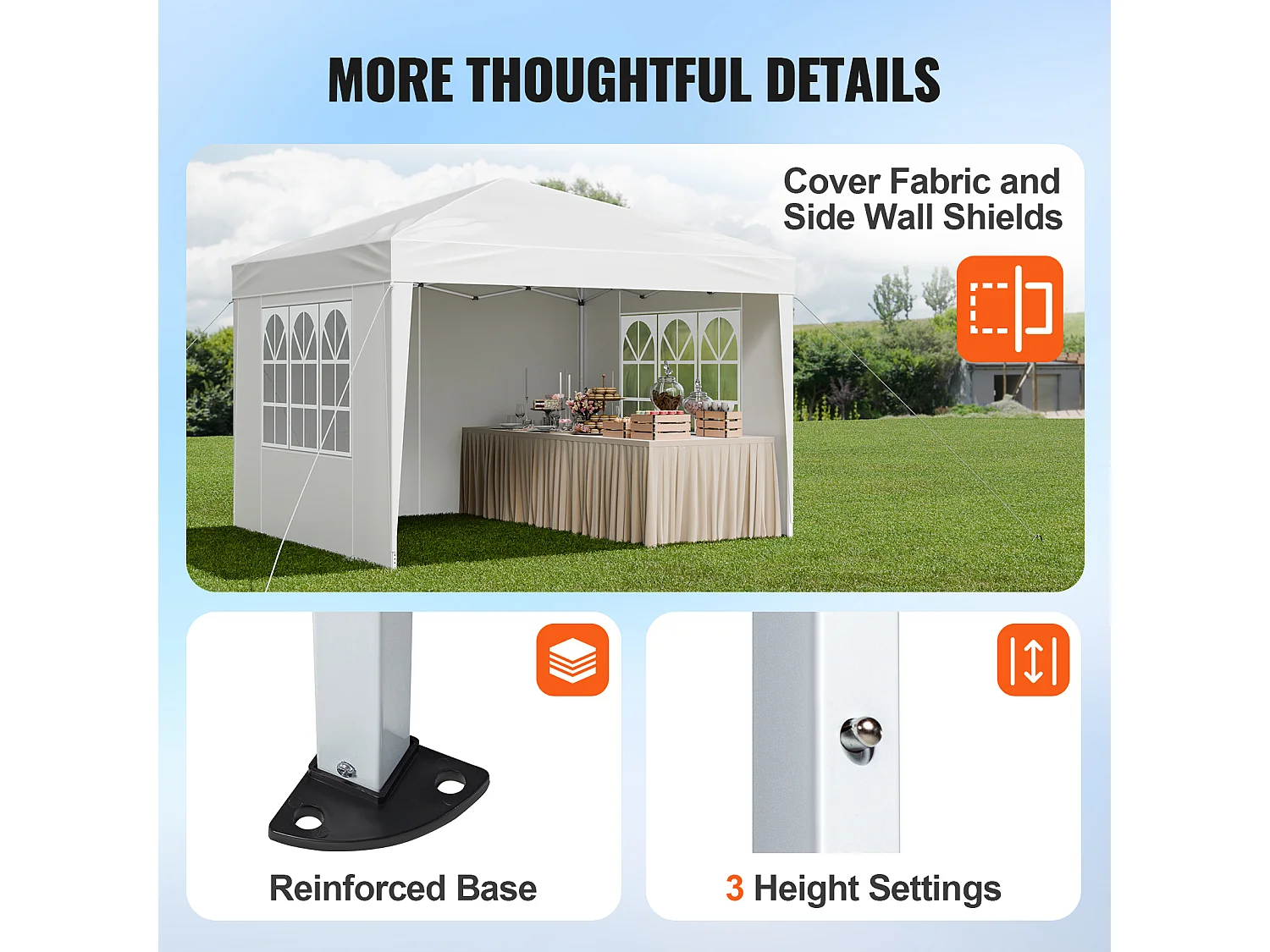 Tonnelle Pop-up SucceBuy Gazebo Auvent Abri Solaire, 2,95 x 2,95m, avec Parois Latérale