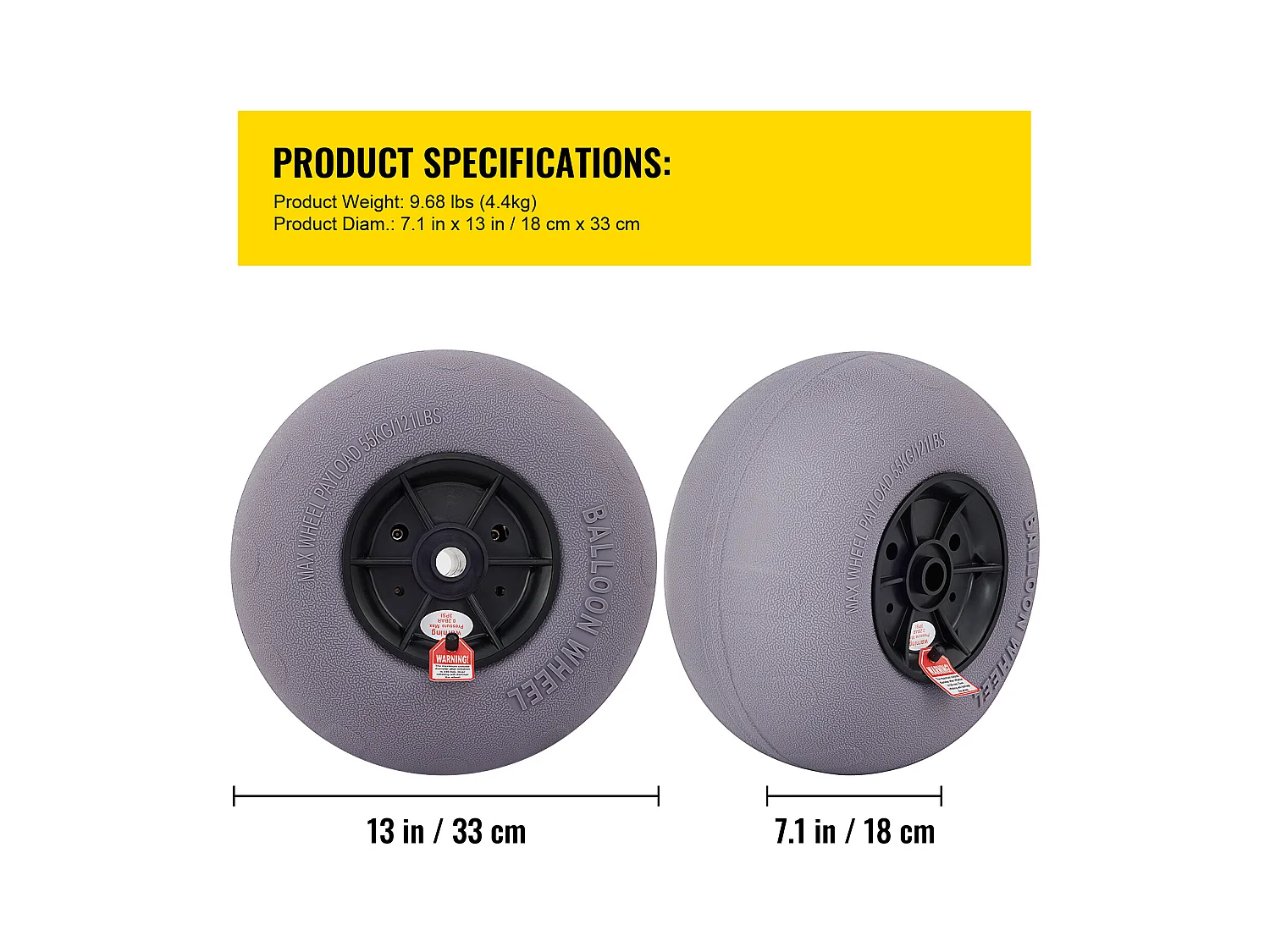 Roues de Plage, SucceBuy Pneus de Plage 33 cm, TPU, Capuchon 55 kg, Pneus de Sable, Roues de Plage, Gris, PVC