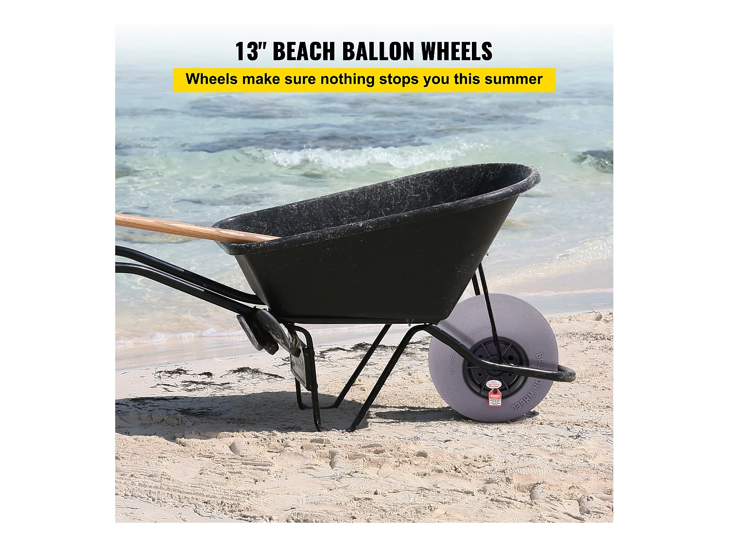 Roues de Plage, SucceBuy Pneus de Plage 33 cm, TPU, Capuchon 55 kg, Pneus de Sable, Roues de Plage, Gris, PVC