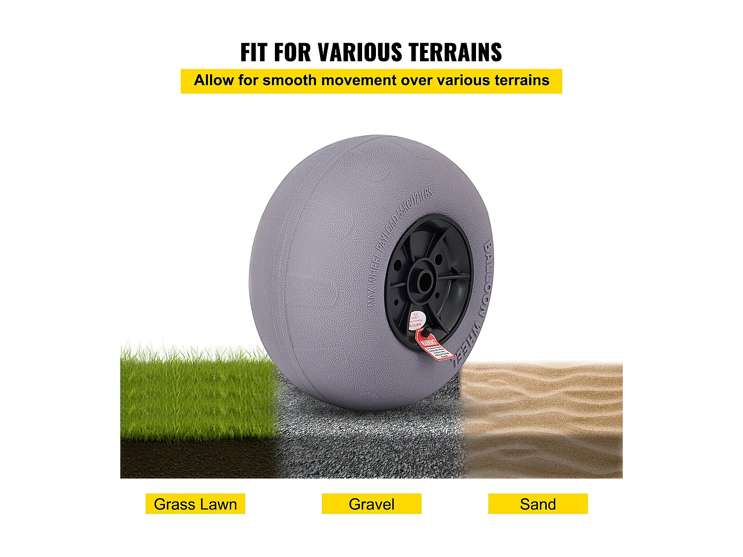 Roues de Plage, SucceBuy Pneus de Plage 33 cm, TPU, Capuchon 55 kg, Pneus de Sable, Roues de Plage, Gris, PVC