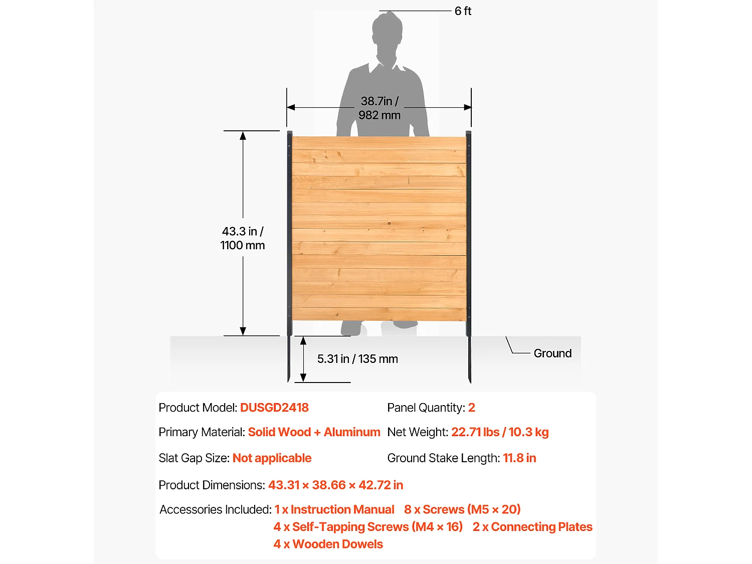 Clôture de Confidentialité Bois SucceBuy, 2 Panneaux, 110 x 98,2 cm pour Climatiseur