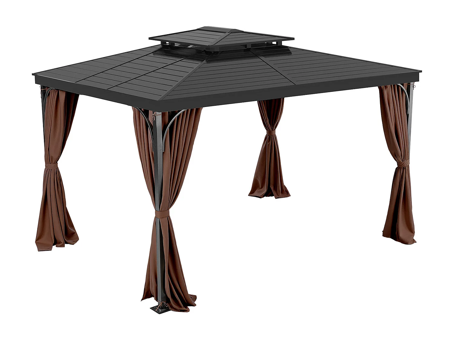 Rideau d'Intimité Imperméable Tonnelle SucceBuy, 4 Panneaux, 284 x 284 x 211 cm, Café