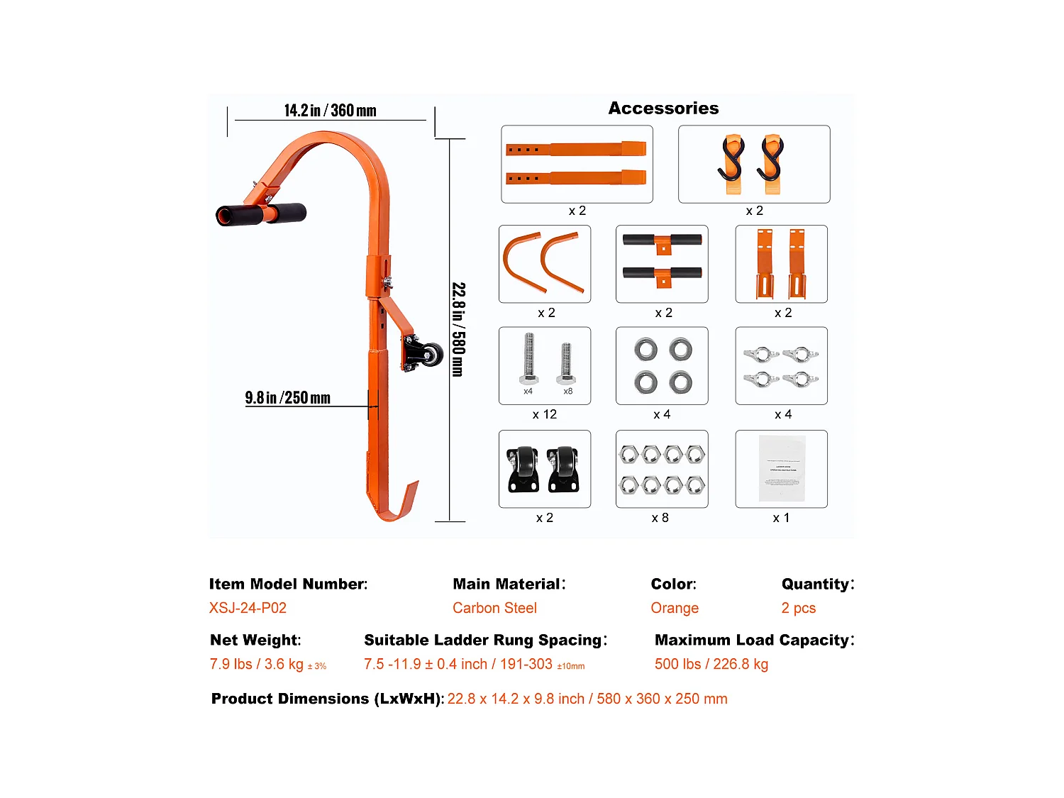 Crochets pour Échelle, SucceBuy Lot de 2 Stabilisateurs pour Échelle de Toit avec Roue en Acier