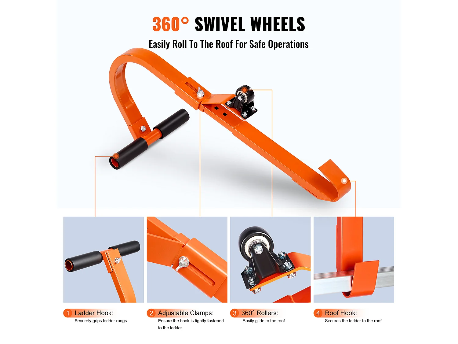 Crochets pour Échelle, SucceBuy Lot de 2 Stabilisateurs pour Échelle de Toit avec Roue en Acier