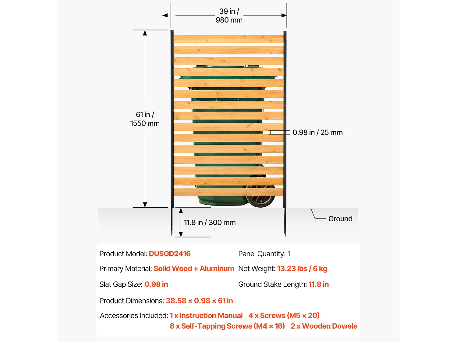 Houten Privacyhek SucceBuy, 1 Paneel, 98 x 155 cm voor Airconditioning, van Massief Natuurlijk Hout en Stevige Metalen Palen