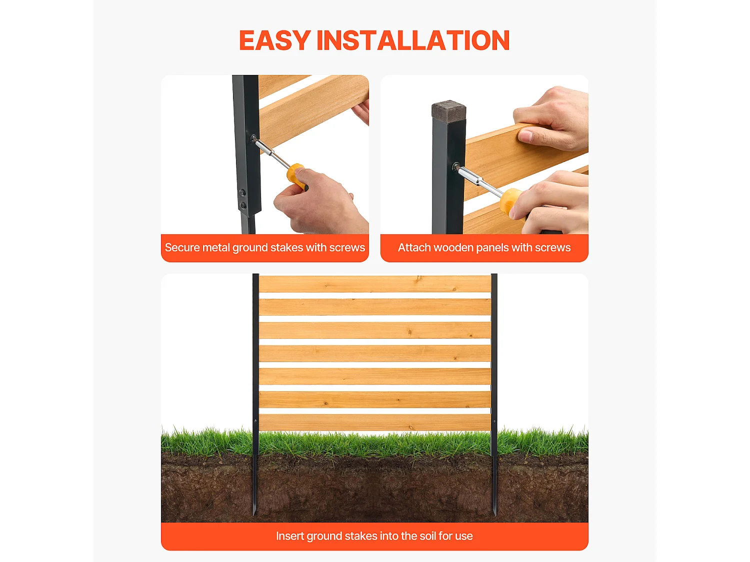 Houten Privacyhek SucceBuy, 1 Paneel, 98 x 155 cm voor Airconditioning, van Massief Natuurlijk Hout en Stevige Metalen Palen