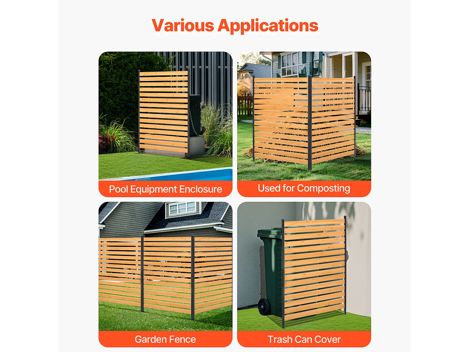 Houten Privacyhek SucceBuy, 1 Paneel, 98 x 155 cm voor Airconditioning, van Massief Natuurlijk Hout en Stevige Metalen Palen