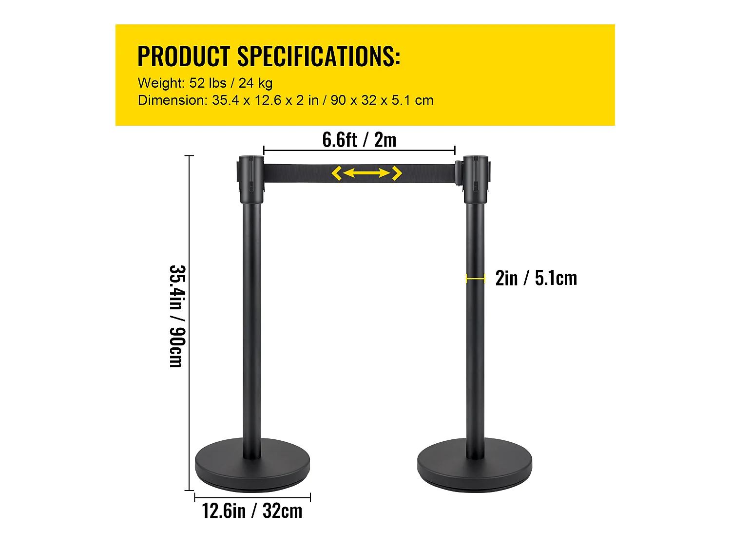 Poteau de Guidage SucceBuy, Barrière de Balisage 4 pcs, Sangle 2 m, Noir, pour Théâtre