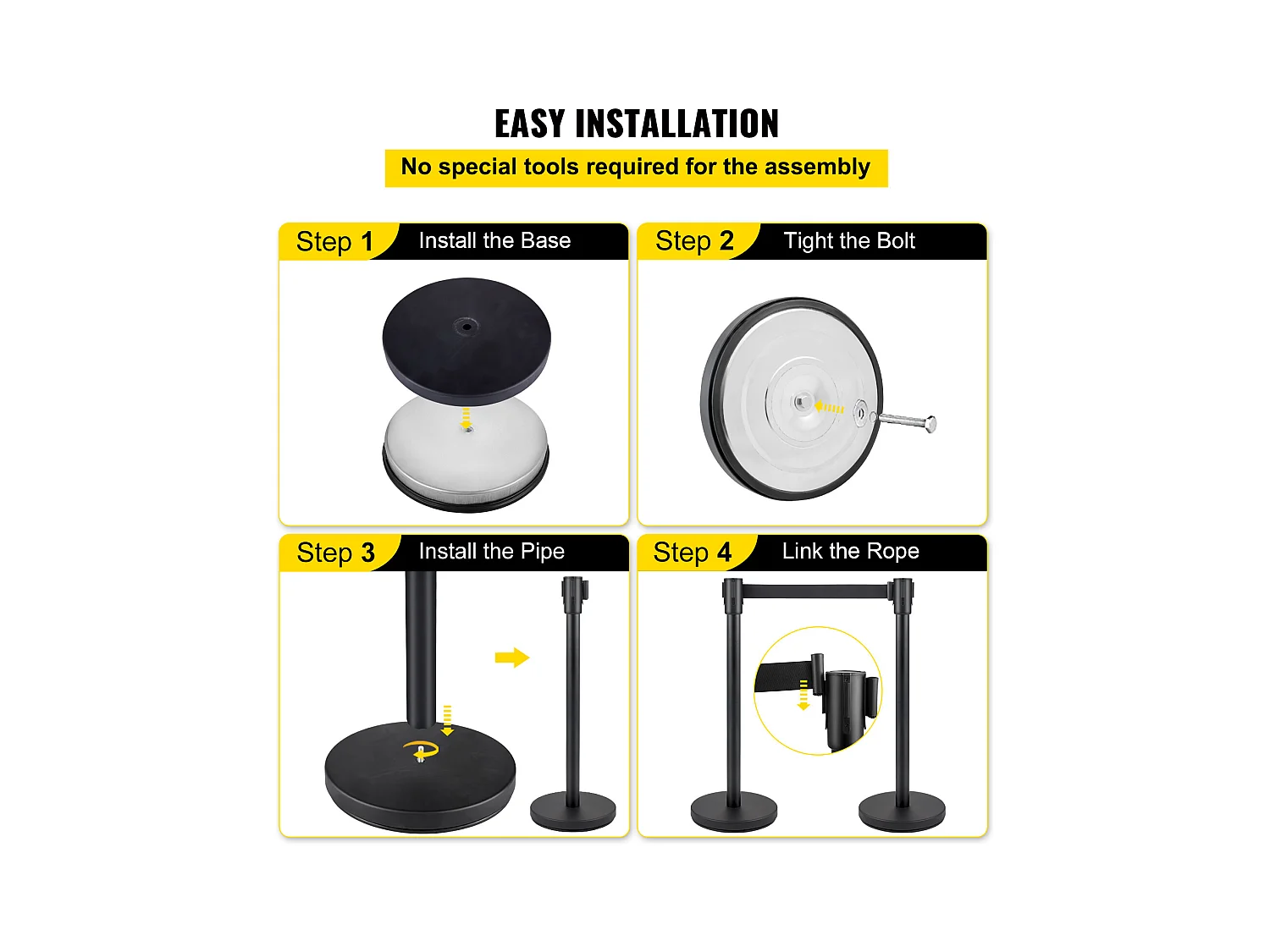 Poteau de Guidage SucceBuy, Barrière de Balisage 4 pcs, Sangle 2 m, Noir, pour Théâtre