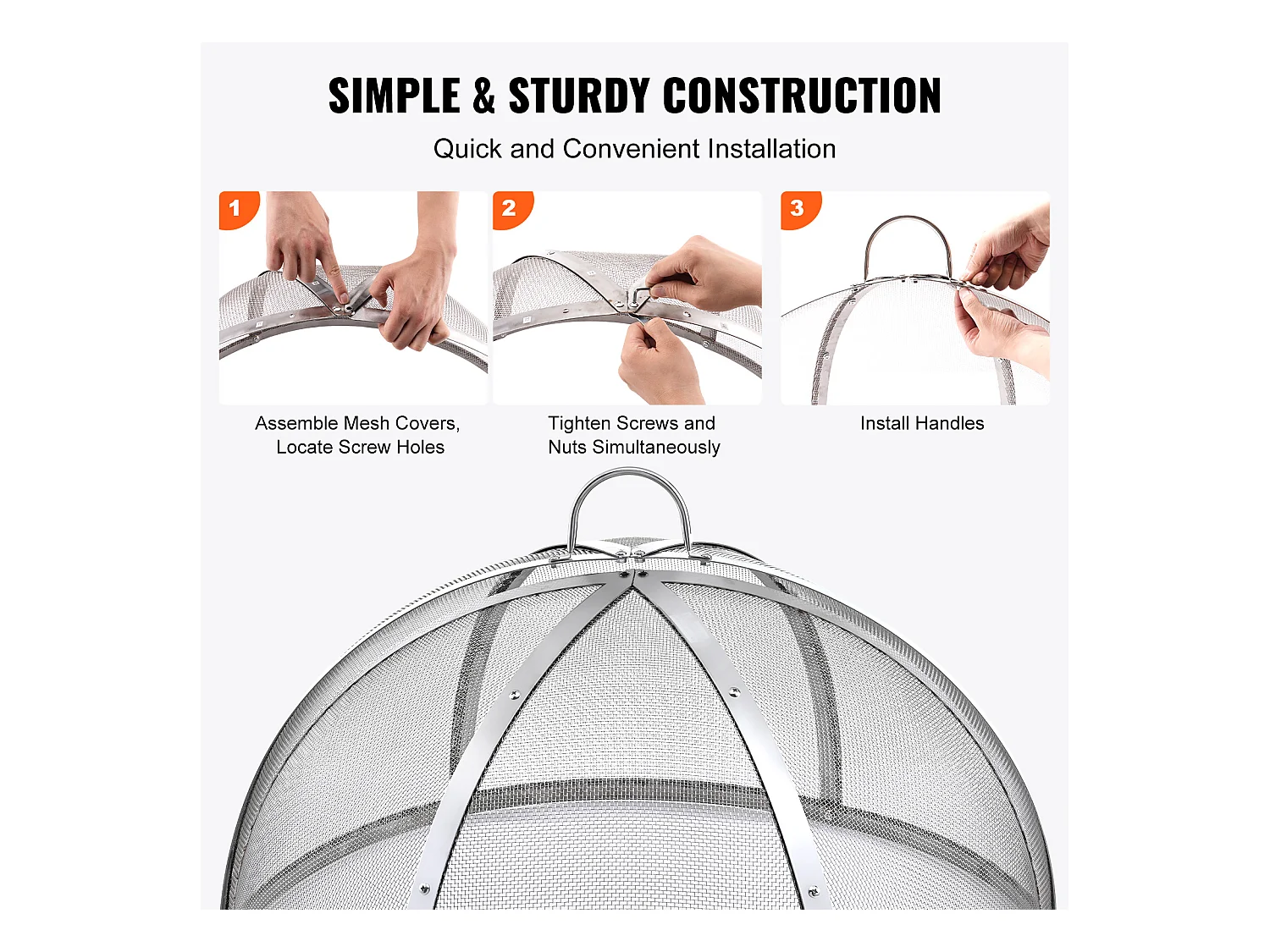 Couvercle de Protection SucceBuy Anti-Étincelles pour Foyer, Diamètre de 91.44 cm, Accessoires Ronds pour Foyer Extérieur, Couvercle en Métal