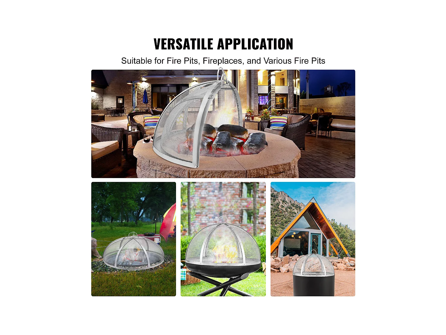 Couvercle de Protection SucceBuy Anti-Étincelles pour Foyer, Diamètre de 91.44 cm, Accessoires Ronds pour Foyer Extérieur, Couvercle en Métal