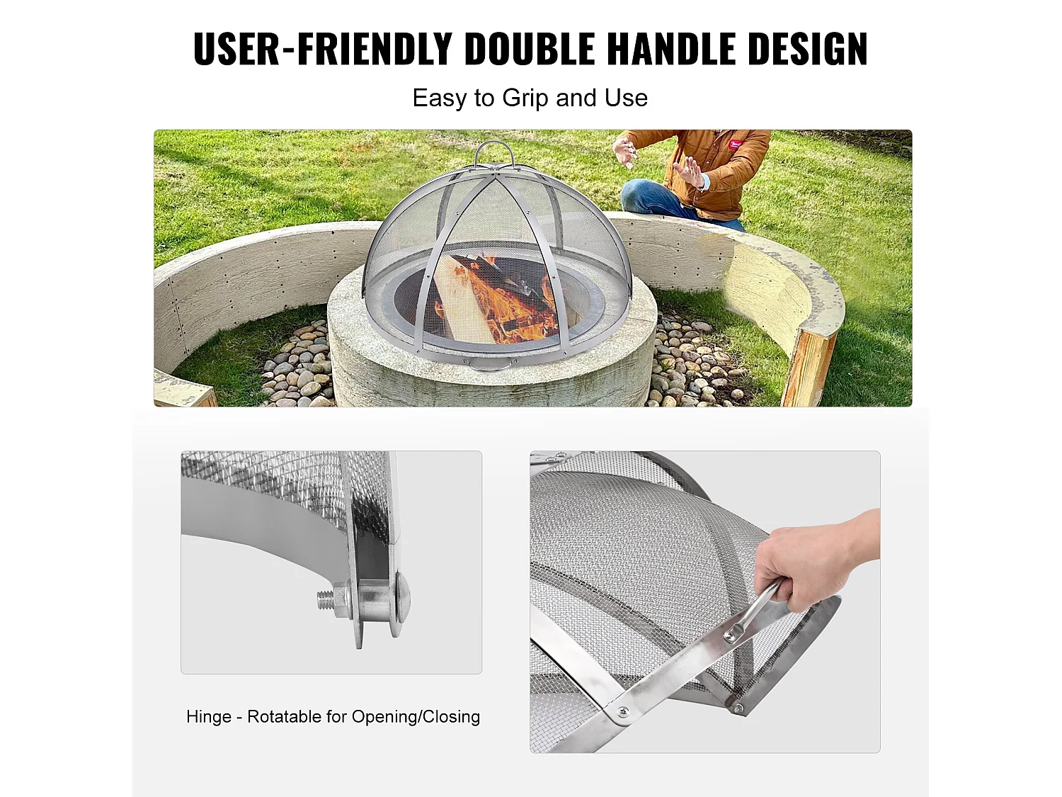 Couvercle de Protection SucceBuy Anti-Étincelles pour Foyer, Diamètre de 91.44 cm, Accessoires Ronds pour Foyer Extérieur, Couvercle en Métal