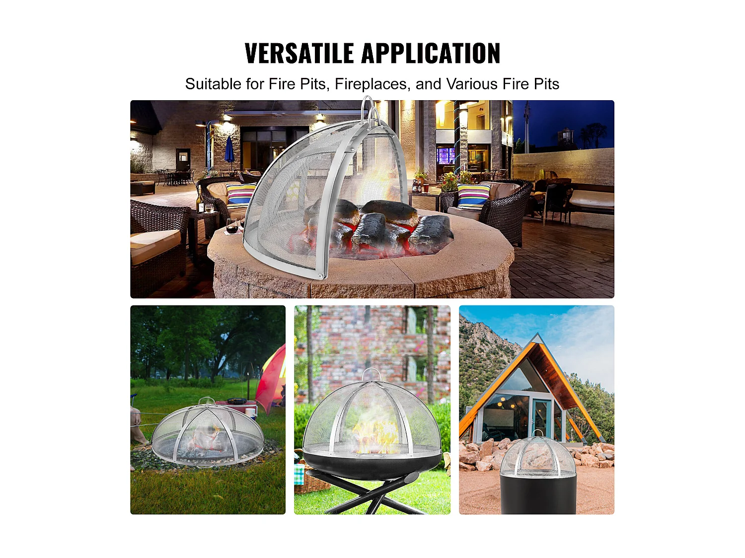 Couvercle de Protection SucceBuy Anti-Étincelles pour Foyer Rond à Bois de 76.2cm en Acier Inoxydable, Accessoires Ronds pour Anneau de Foyer Extérieur