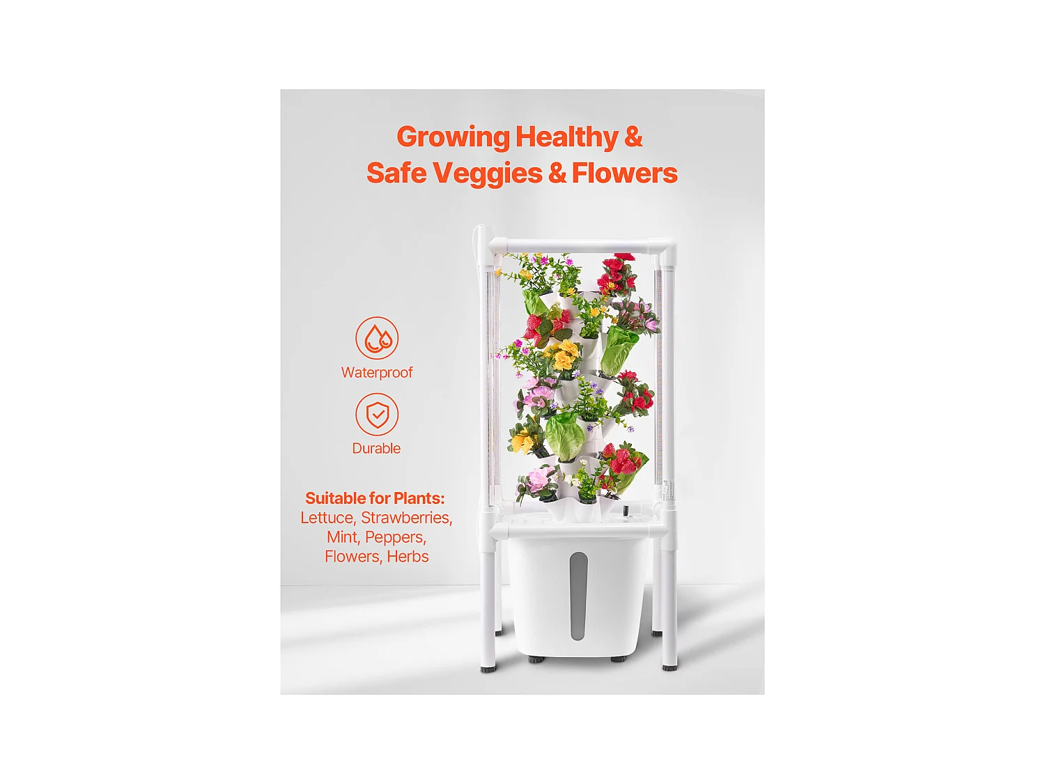 System Hydroponiczny SucceBuy z Lampą do Uprawy Roślin, 30 Miejscami i 6 Poziomami, Pionowy Ogród Domowy z Pompą Wodną, Zestaw do Kiełkowania Ziół, Owoców i Warzyw