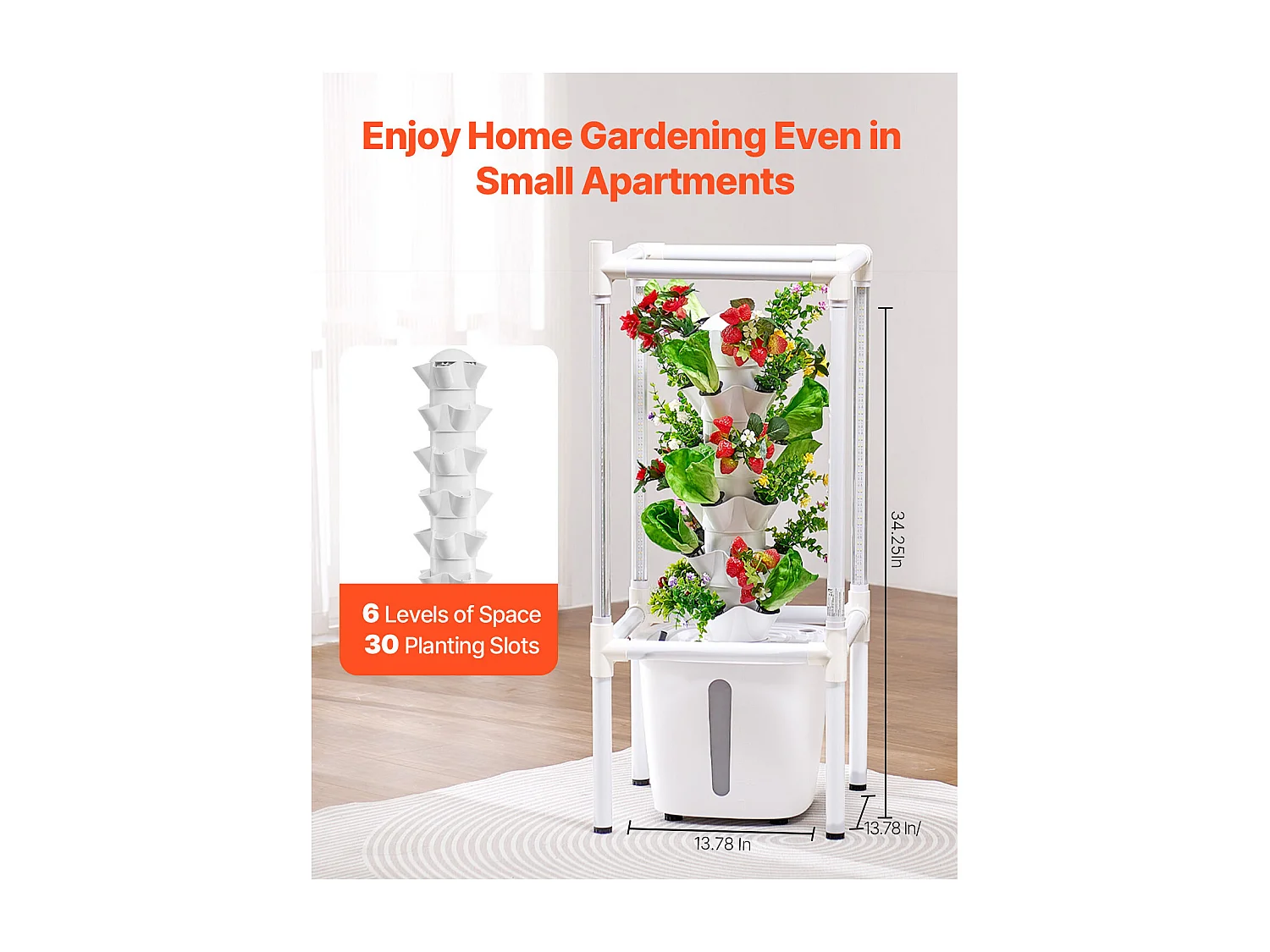 Sistema de Cultivo Hidropónico SucceBuy com Lâmpada de Crescimento, 30 Locais e 6 Níveis, Kit de Germinação para Ervas, Frutas e Legumes