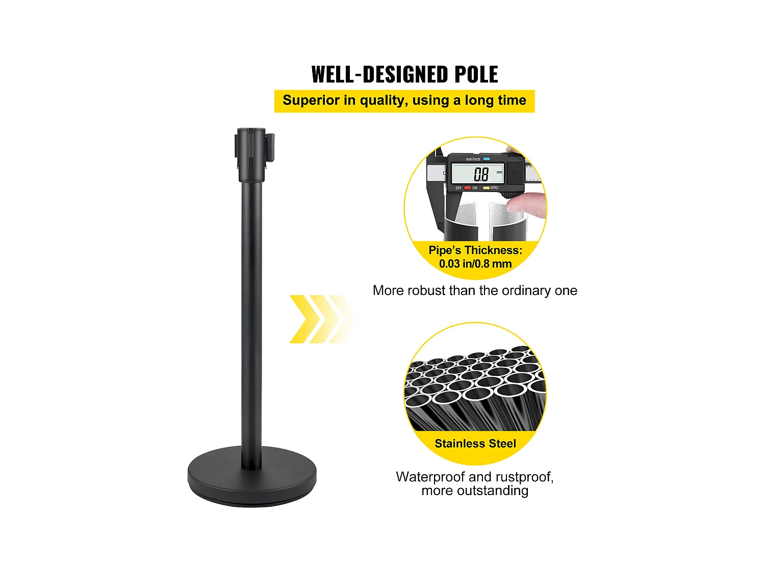 Poteau de Guidage SucceBuy, Barrière de Balisage 6 pcs, Sangle 2 m, Noir, pour Théâtre