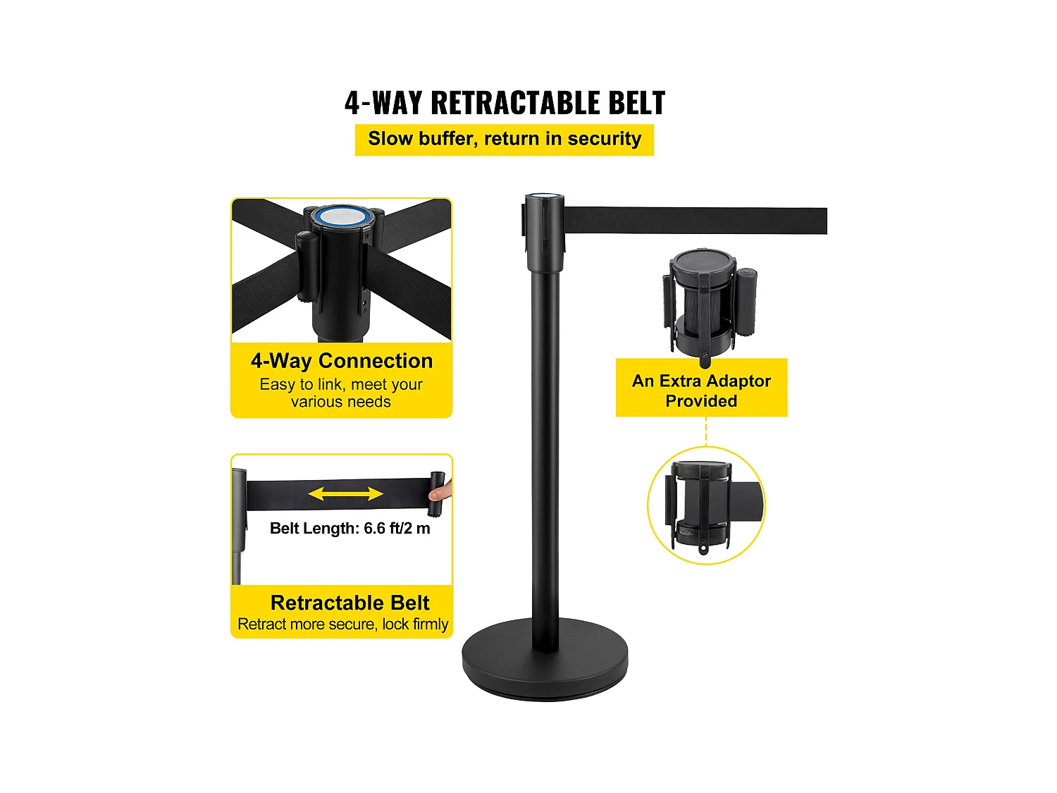 Poteau de Guidage SucceBuy, Barrière de Balisage 6 pcs, Sangle 2 m, Noir, pour Théâtre