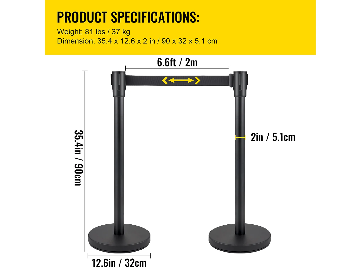 Poteau de Guidage SucceBuy, Barrière de Balisage 6 pcs, Sangle 2 m, Noir, pour Théâtre