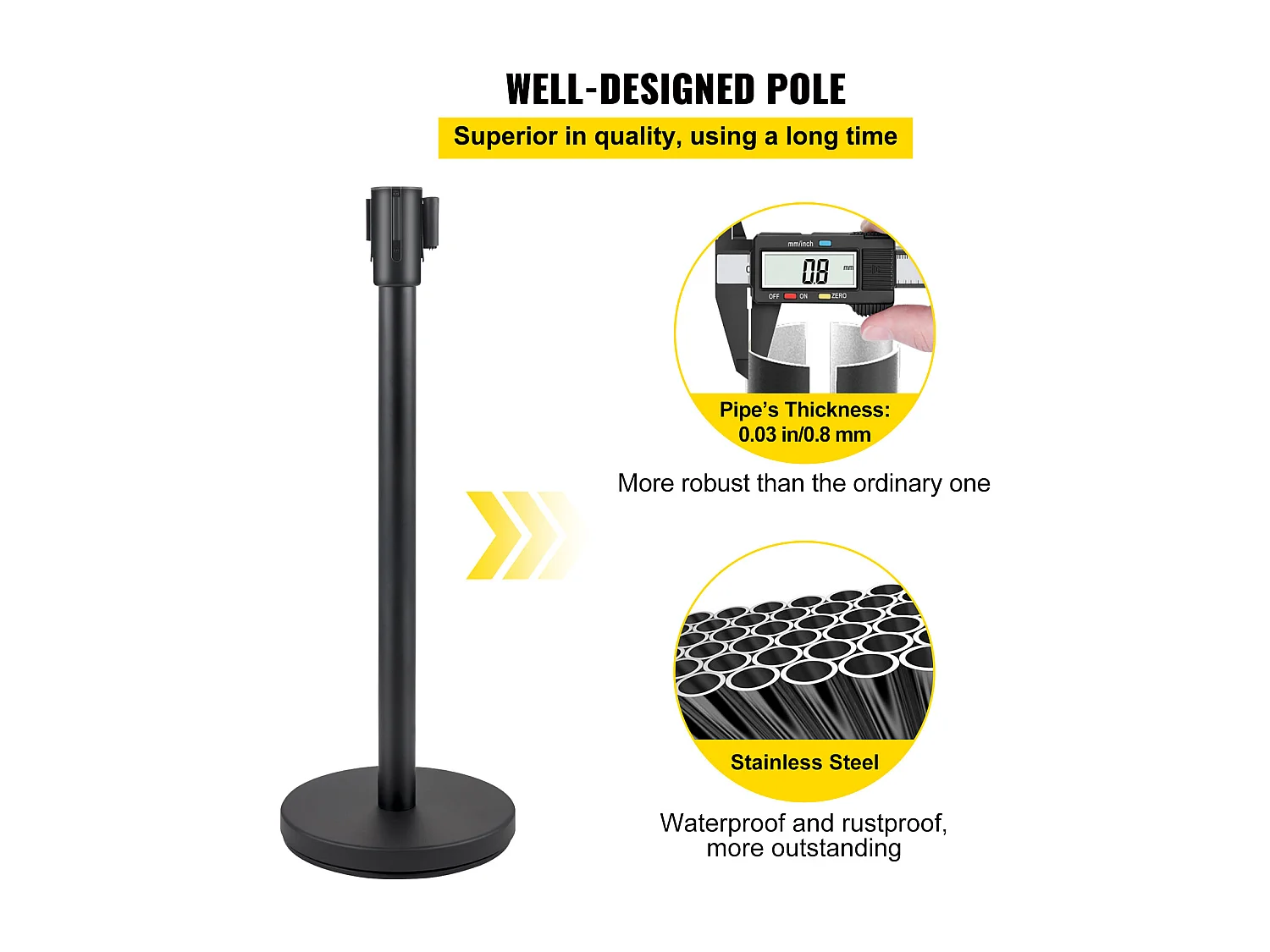 Poteau de Guidage SucceBuy, Barrière de Balisage 6 pcs, Sangle 2 m, Noir, pour Théâtre