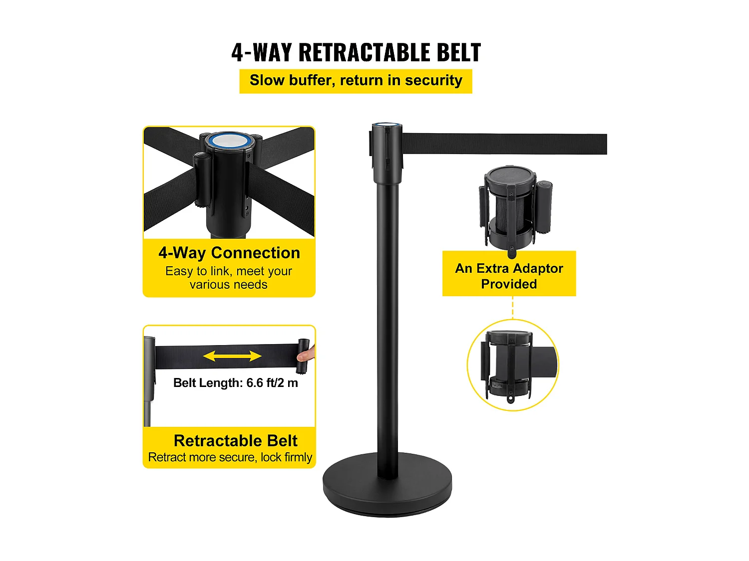 Poteau de Guidage SucceBuy, Barrière de Balisage 6 pcs, Sangle 2 m, Noir, pour Théâtre