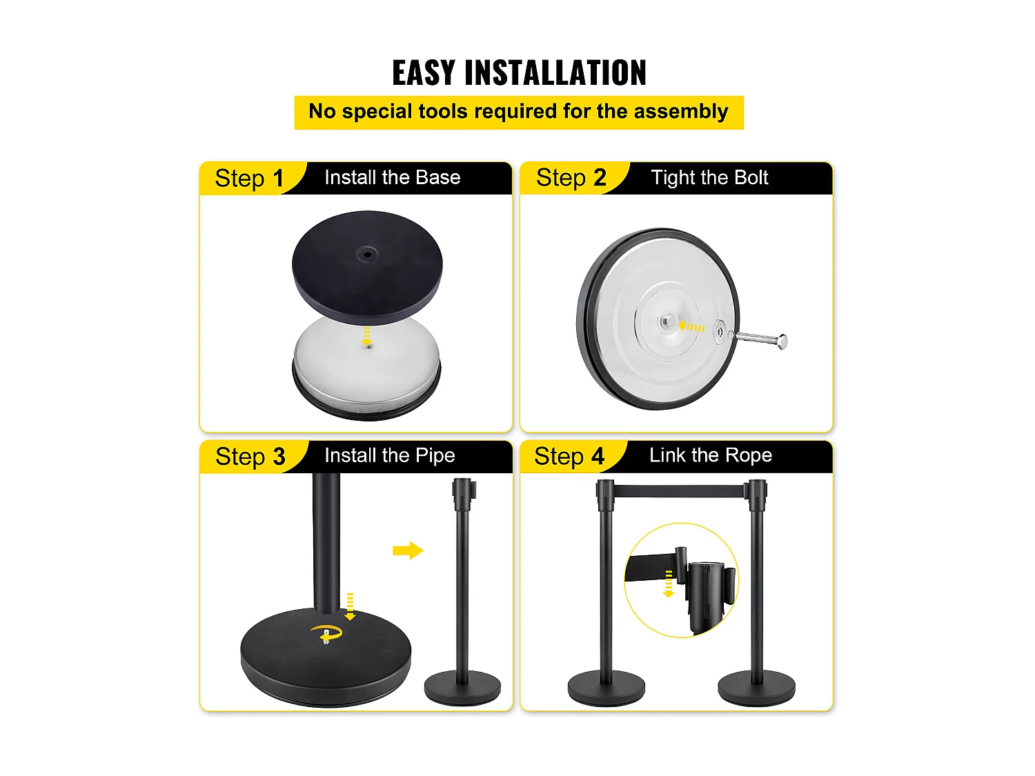 Poteau de Guidage SucceBuy, Barrière de Balisage 6 pcs, Sangle 2 m, Noir, pour Théâtre