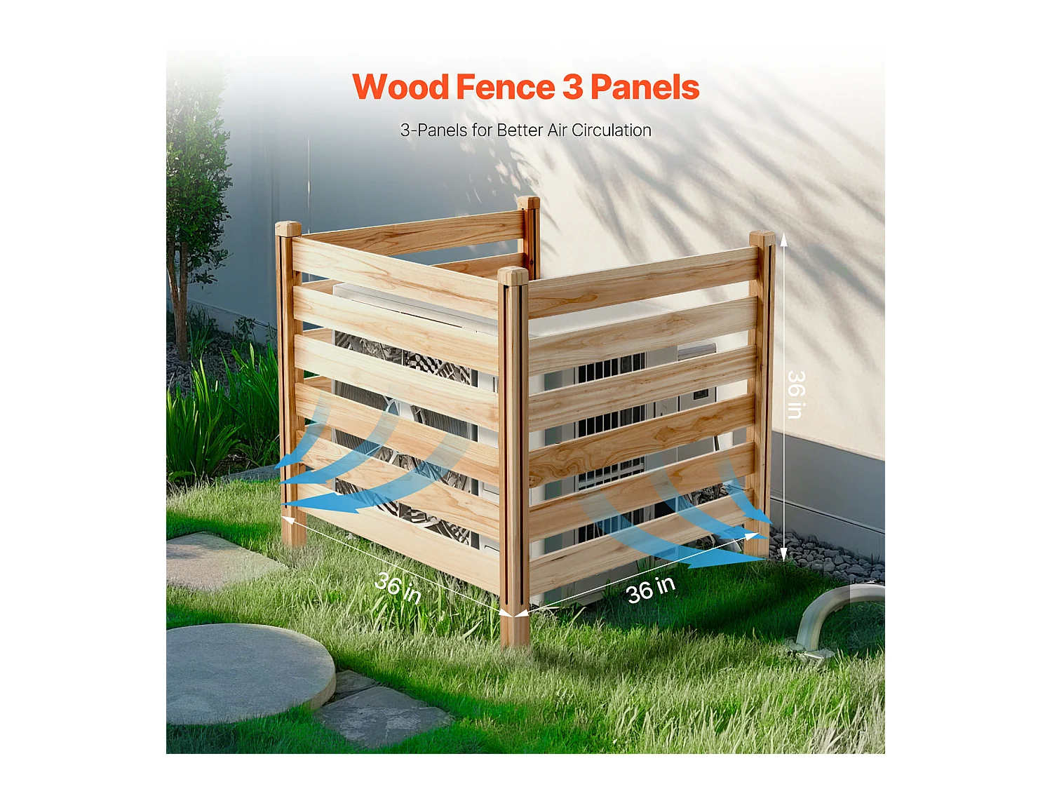 Clôture de Confidentialité Bois SucceBuy, 3 Panneaux, 91,4 x 91,4 cm pour Climatiseur