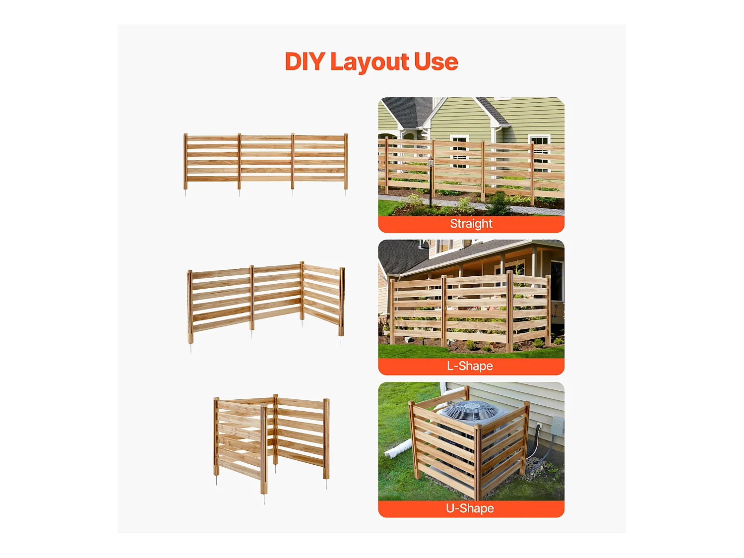 Clôture de Confidentialité Bois SucceBuy, 3 Panneaux, 91,4 x 91,4 cm pour Climatiseur