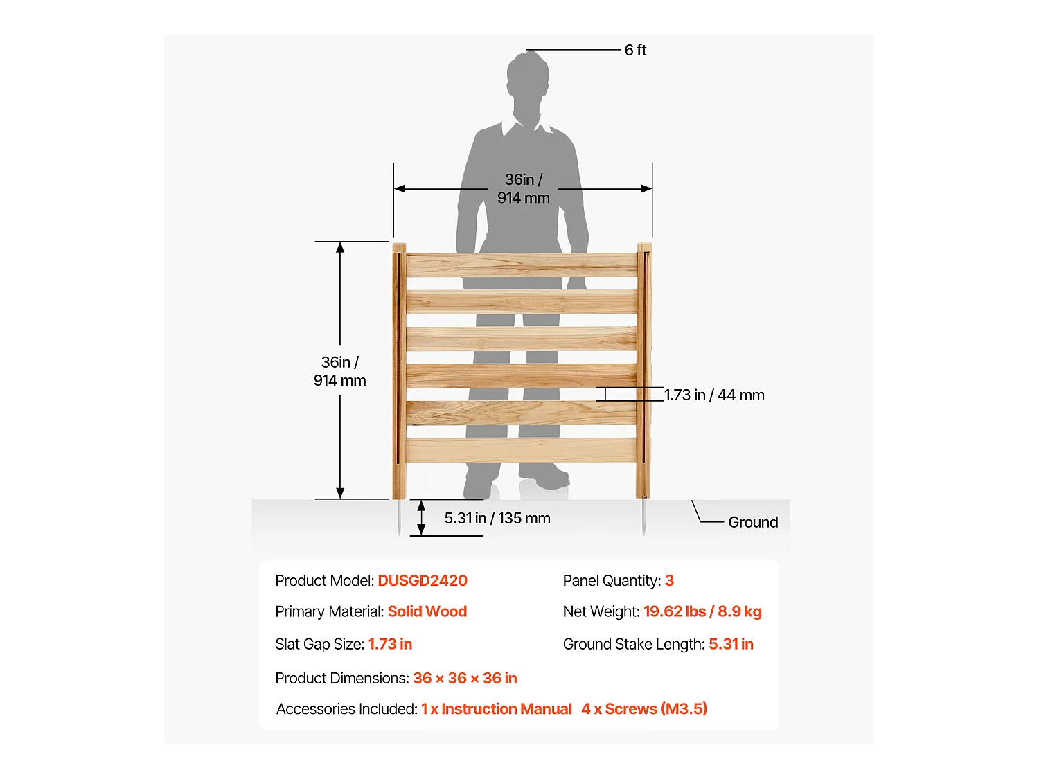Clôture de Confidentialité Bois SucceBuy, 3 Panneaux, 91,4 x 91,4 cm pour Climatiseur