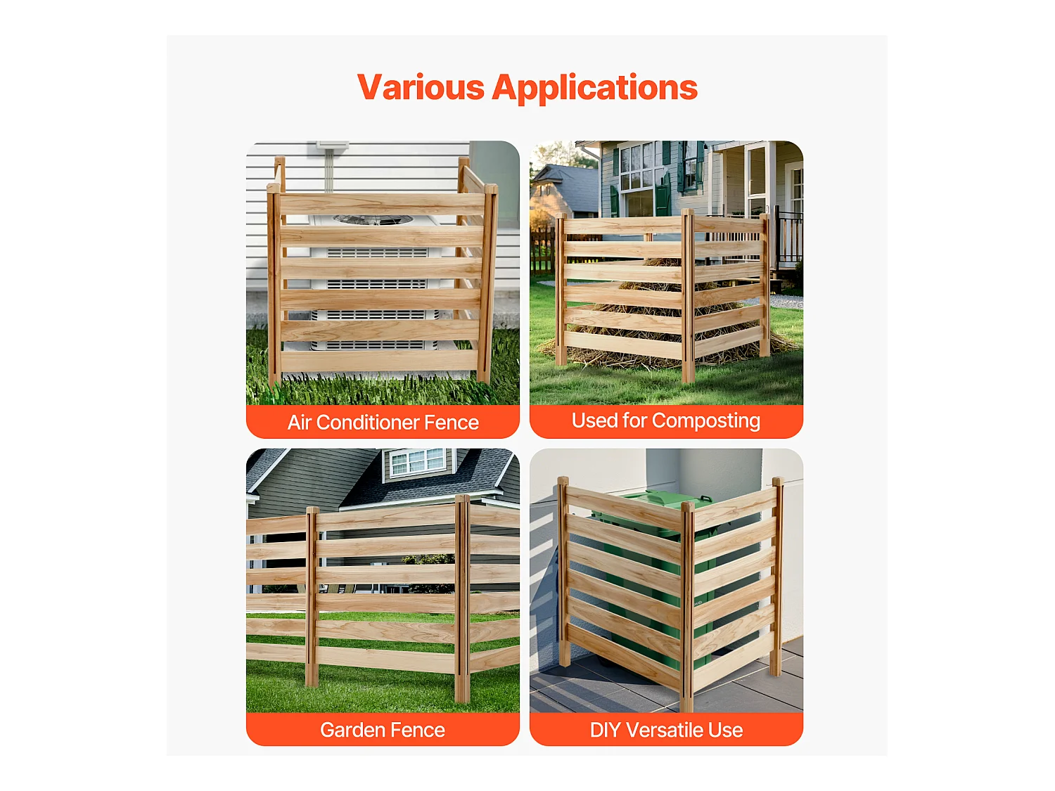 Clôture de Confidentialité Bois SucceBuy, 3 Panneaux, 91,4 x 91,4 cm pour Climatiseur