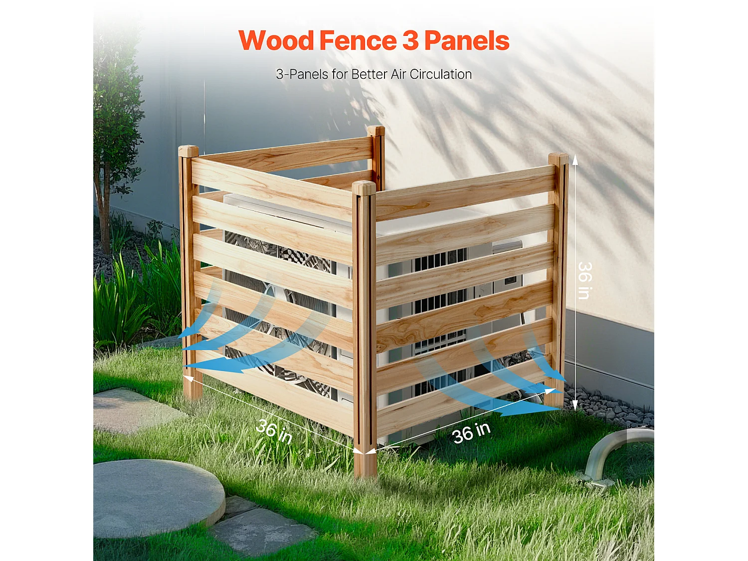 Clôture de Confidentialité Bois SucceBuy, 3 Panneaux, 91,4 x 91,4 cm pour Climatiseur