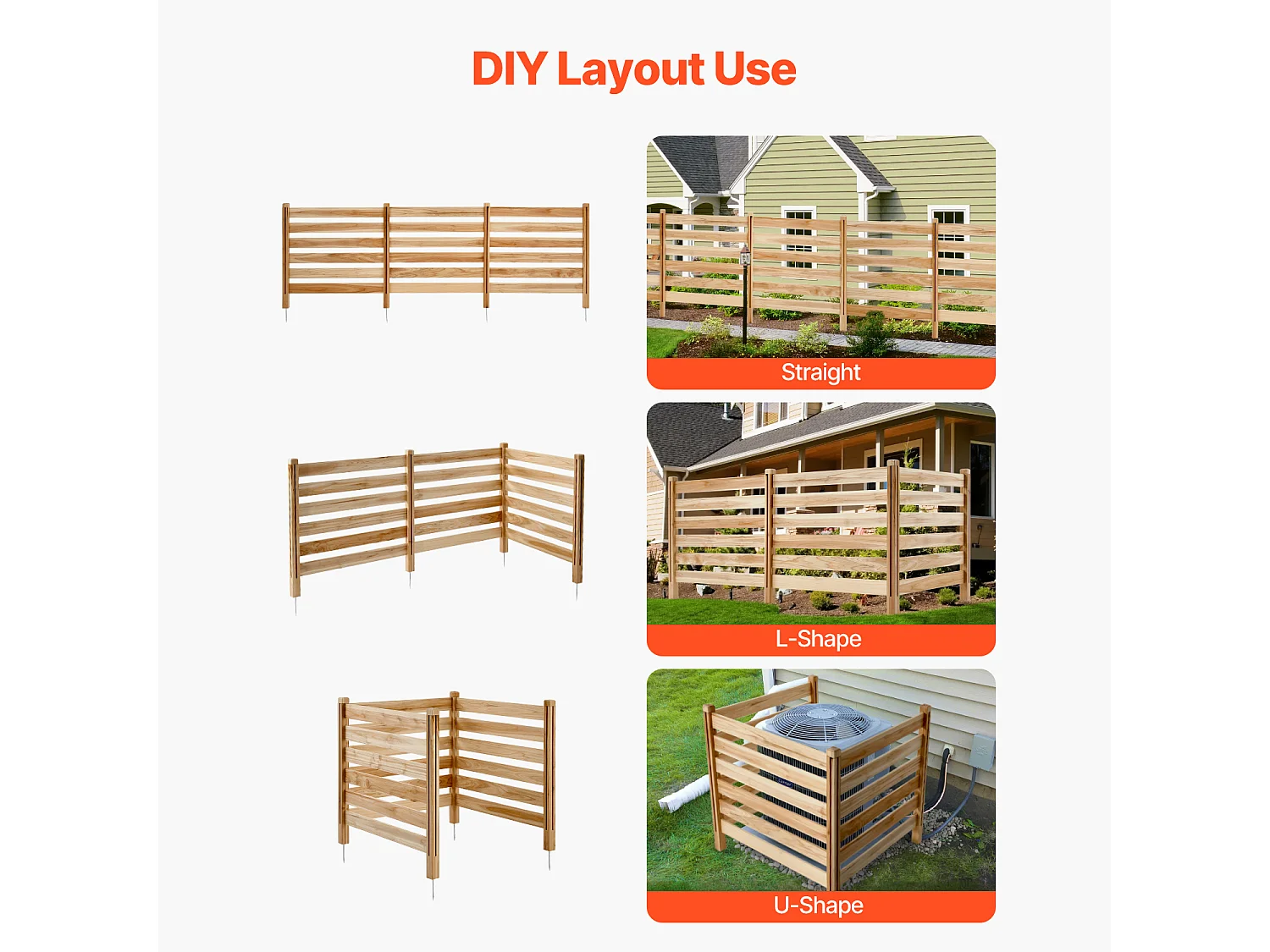 Clôture de Confidentialité Bois SucceBuy, 3 Panneaux, 91,4 x 91,4 cm pour Climatiseur