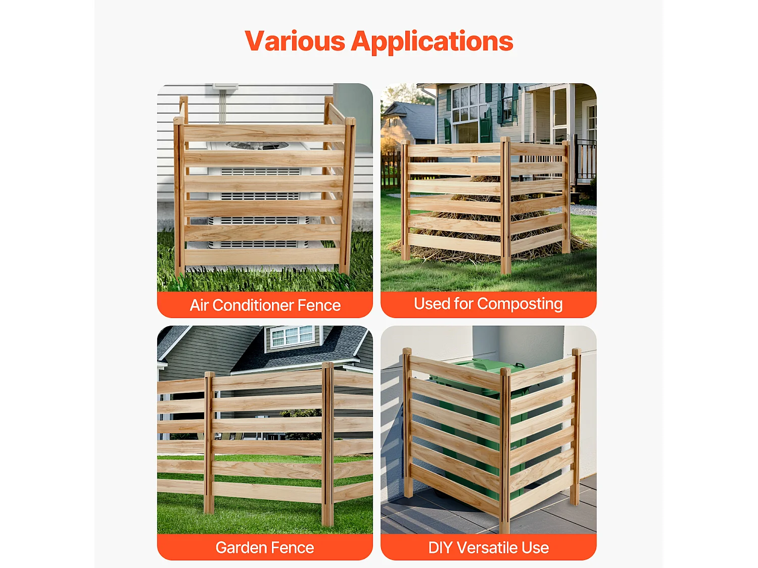 Clôture de Confidentialité Bois SucceBuy, 3 Panneaux, 91,4 x 91,4 cm pour Climatiseur