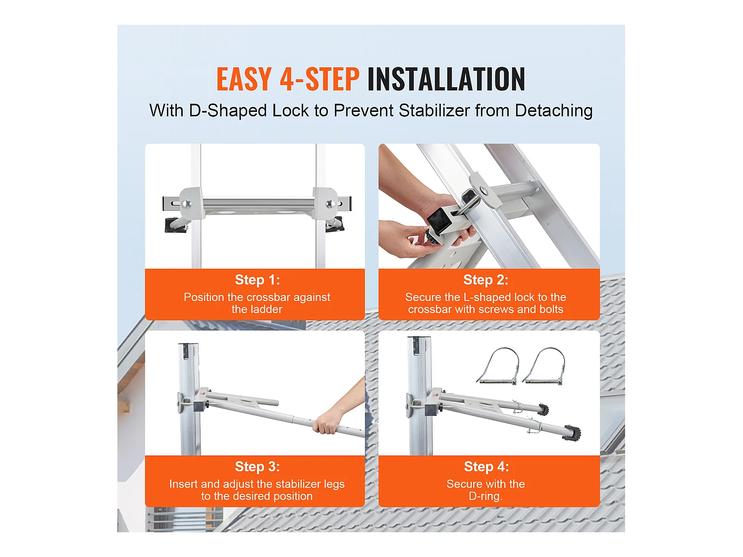 Stabilisateur d'Échelle SucceBuy Entretoise avec Pieds Réglables et Extension Accessoire Robuste pour Toit ou Échelle Droite