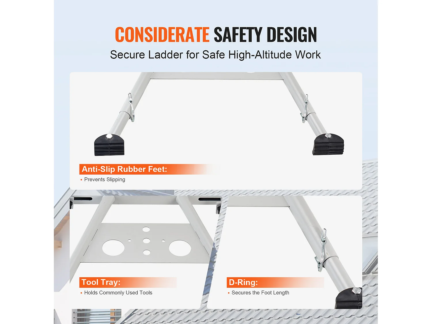 Leiterstabilisator SucceBuy Abstandshalter mit Verstellbaren Füßen und Verlängerung Robustes Zubehör für Dach oder Gerade Leitern