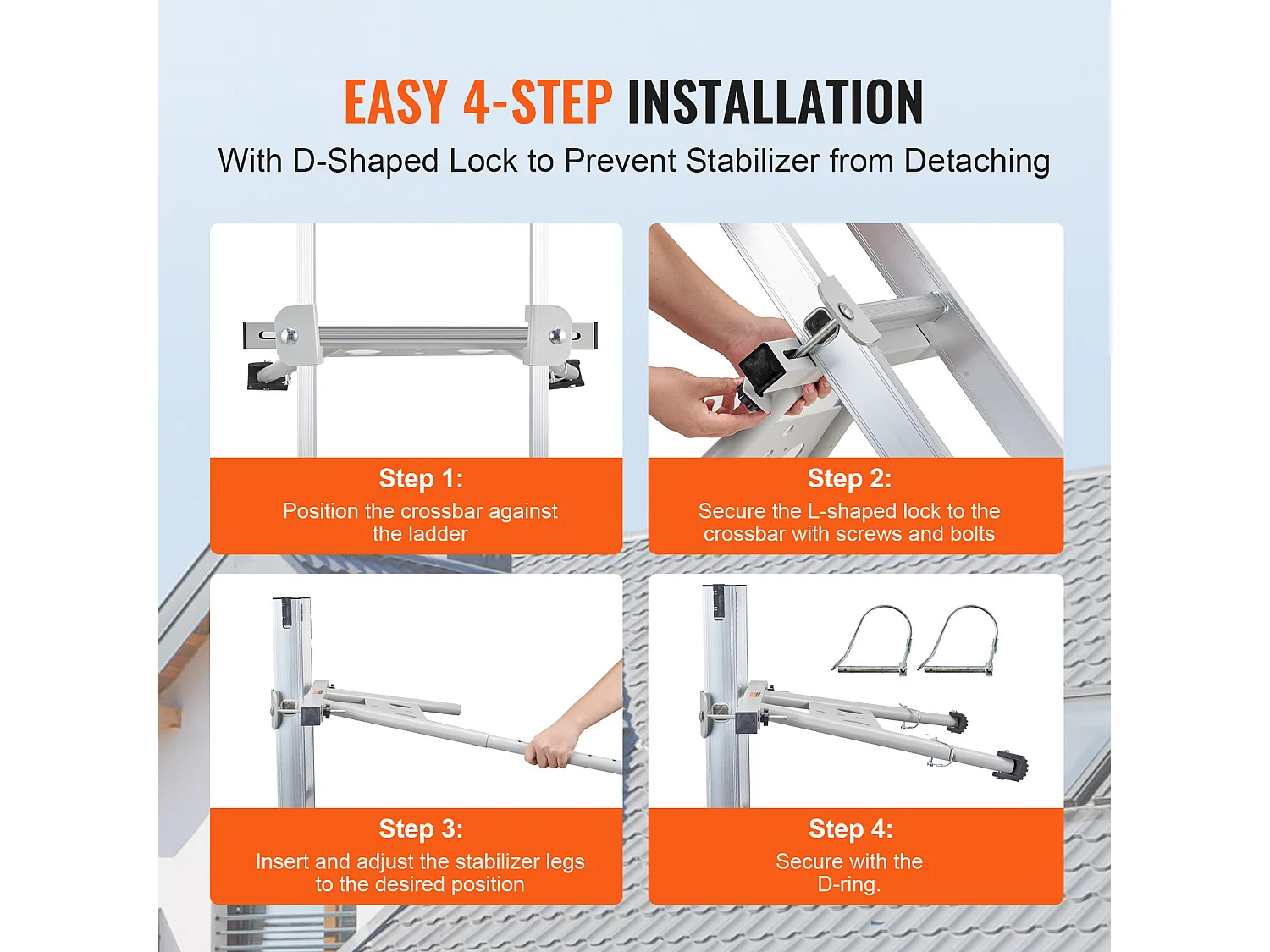 Leiterstabilisator SucceBuy Abstandshalter mit Verstellbaren Füßen und Verlängerung Robustes Zubehör für Dach oder Gerade Leitern