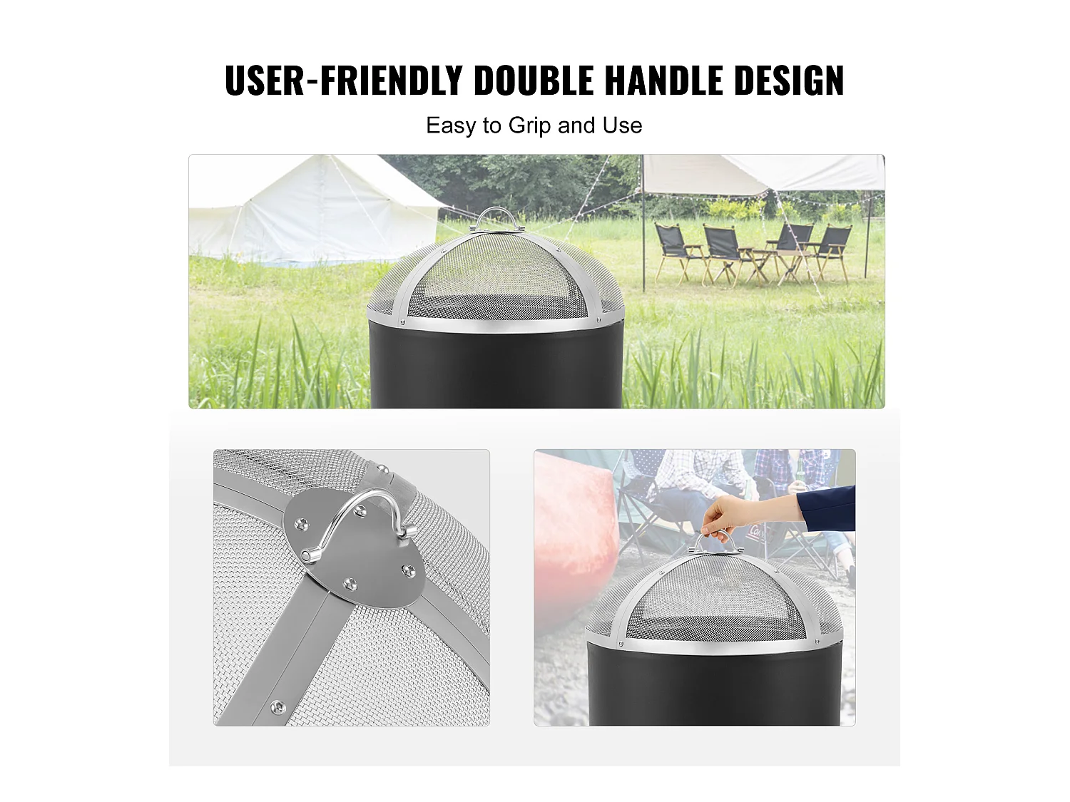 Couvercle de Protection SucceBuy Anti-Étincelles de 50.8cm, Couvercle en Acier Robuste Renforcé, Couvercle de Foyer d'Extérieur avec Dessus à Ouverture Facile