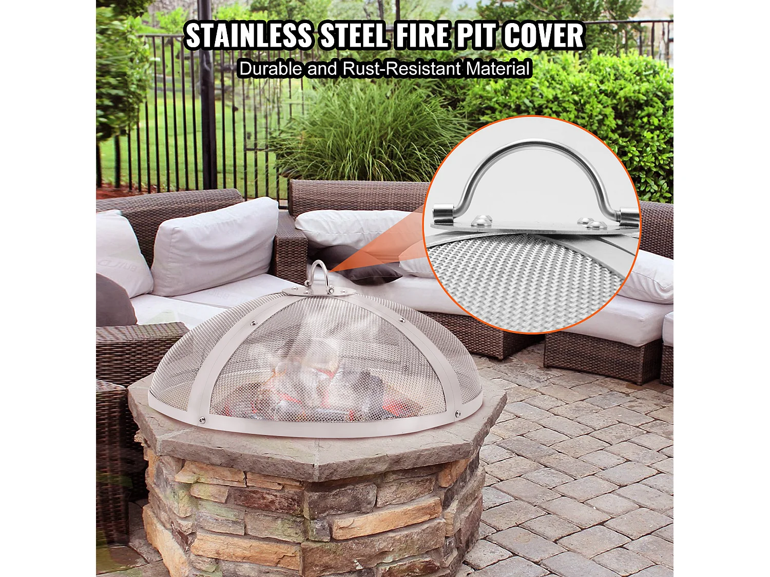 Couvercle de Protection SucceBuy Anti-Étincelles de 50.8cm, Couvercle en Acier Robuste Renforcé, Couvercle de Foyer d'Extérieur avec Dessus à Ouverture Facile