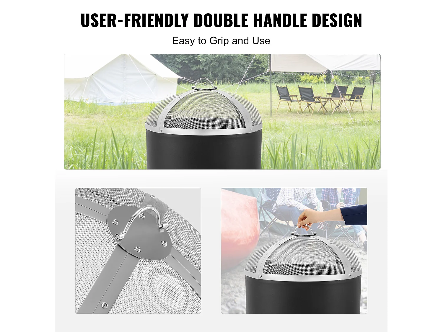 Couvercle de Protection SucceBuy Anti-Étincelles de 50.8cm, Couvercle en Acier Robuste Renforcé, Couvercle de Foyer d'Extérieur avec Dessus à Ouverture Facile