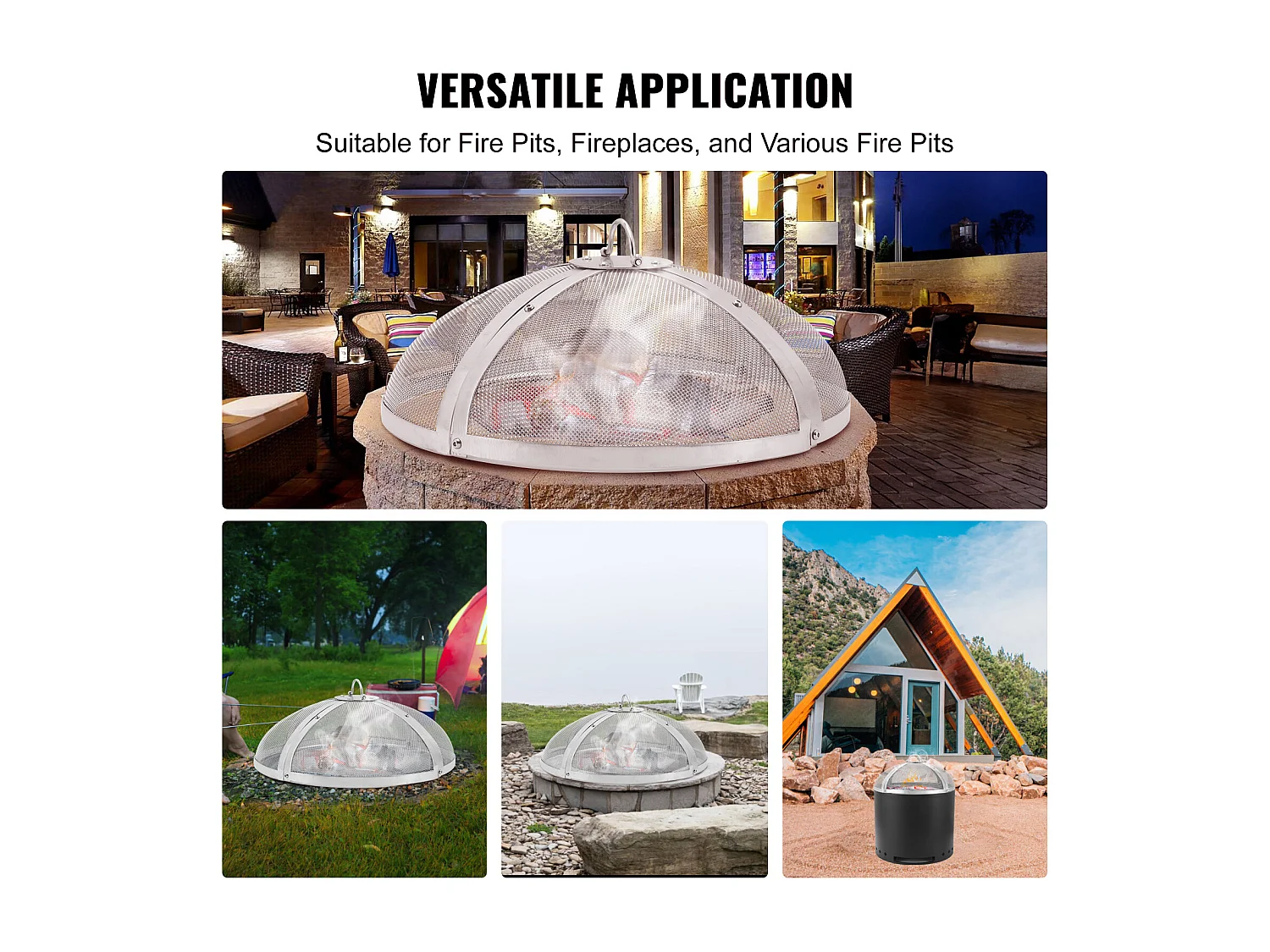 Couvercle de Protection SucceBuy Anti-Étincelles de 50.8cm, Couvercle en Acier Robuste Renforcé, Couvercle de Foyer d'Extérieur avec Dessus à Ouverture Facile