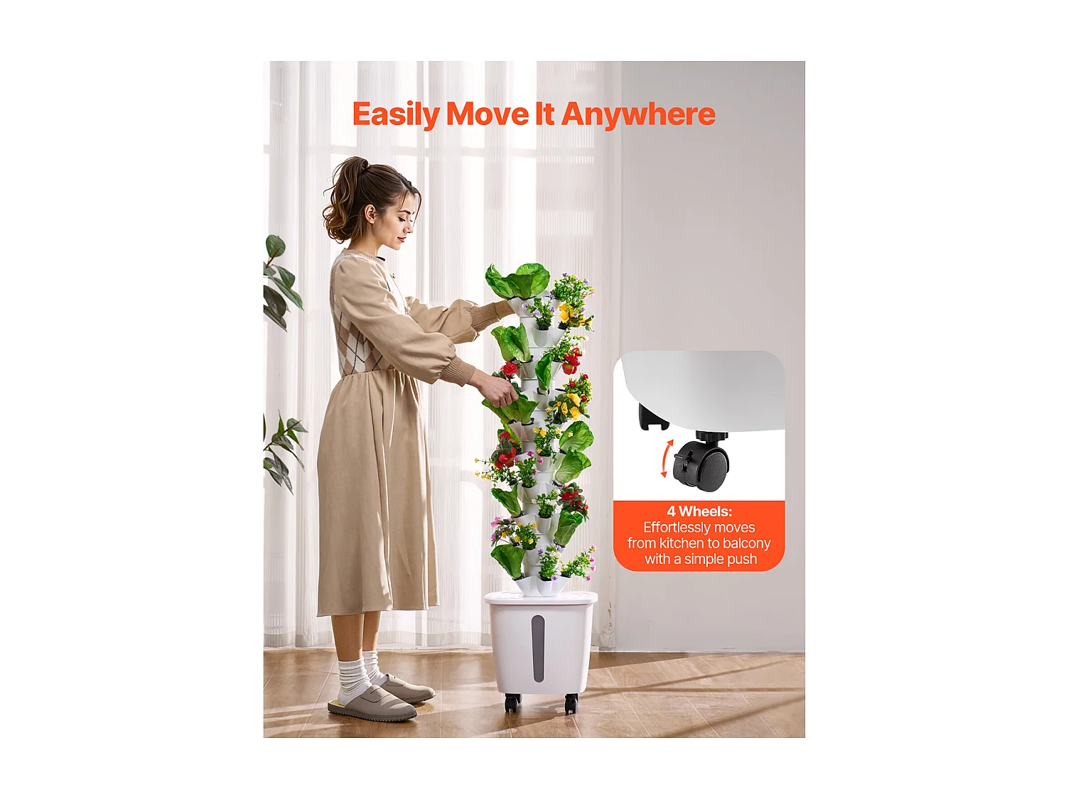 Système de Culture Hydroponique SucceBuy avec 50 Emplacements de Plantation, Tour Verticale à 10 Niveaux sur Roulettes, Idéale pour Cultiver des Herbes