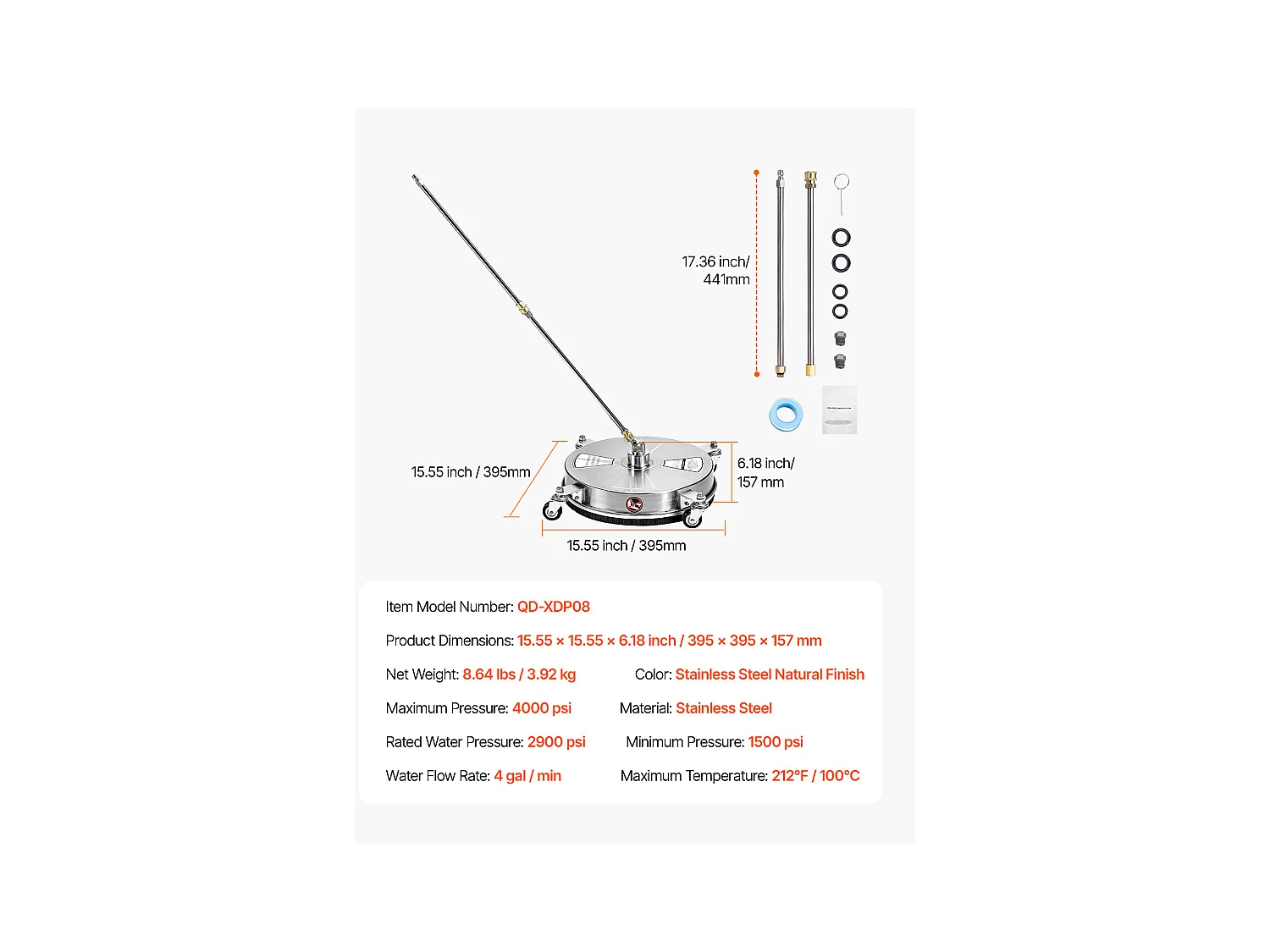 Nettoyeur Surface pour Nettoyeur Haute Pression SucceBuy, 39,5 cm, 2 Tiges Extension