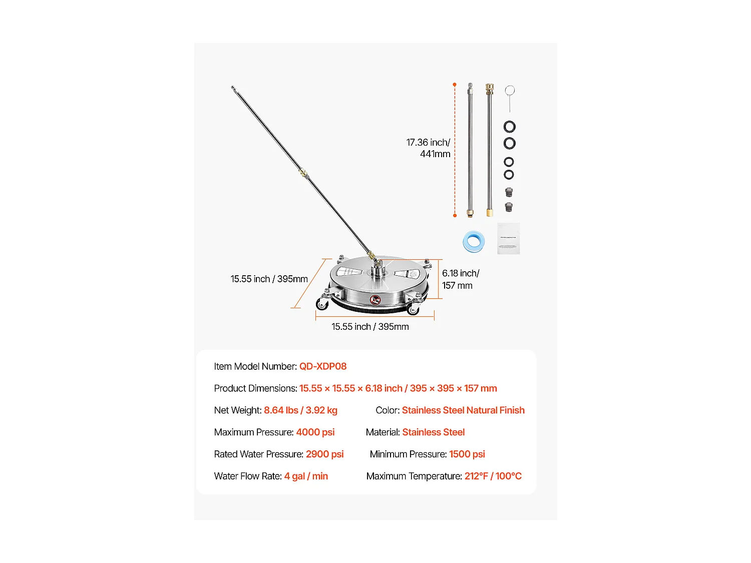 Nettoyeur Surface pour Nettoyeur Haute Pression SucceBuy, 39,5 cm, 2 Tiges Extension