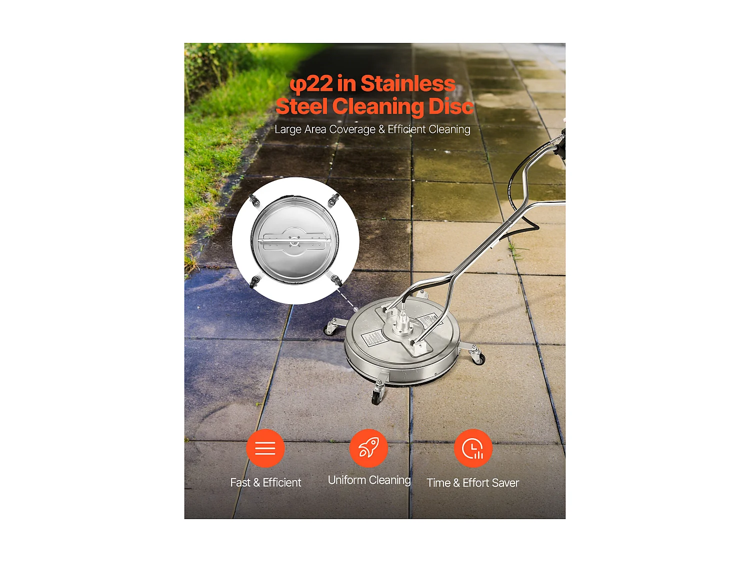 Pulitore per Superfici per Idropulitrice SucceBuy, 55,8 cm, Maniglie con Ruote, in Acciaio Inossidabile 304 Facilita la Pulizia