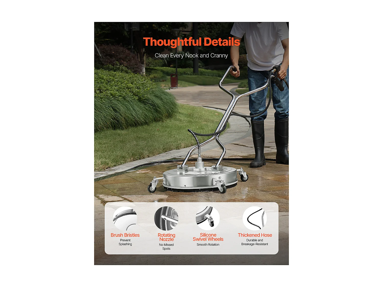 Pulitore per Superfici per Idropulitrice SucceBuy, 55,8 cm, Maniglie con Ruote, in Acciaio Inossidabile 304 Facilita la Pulizia