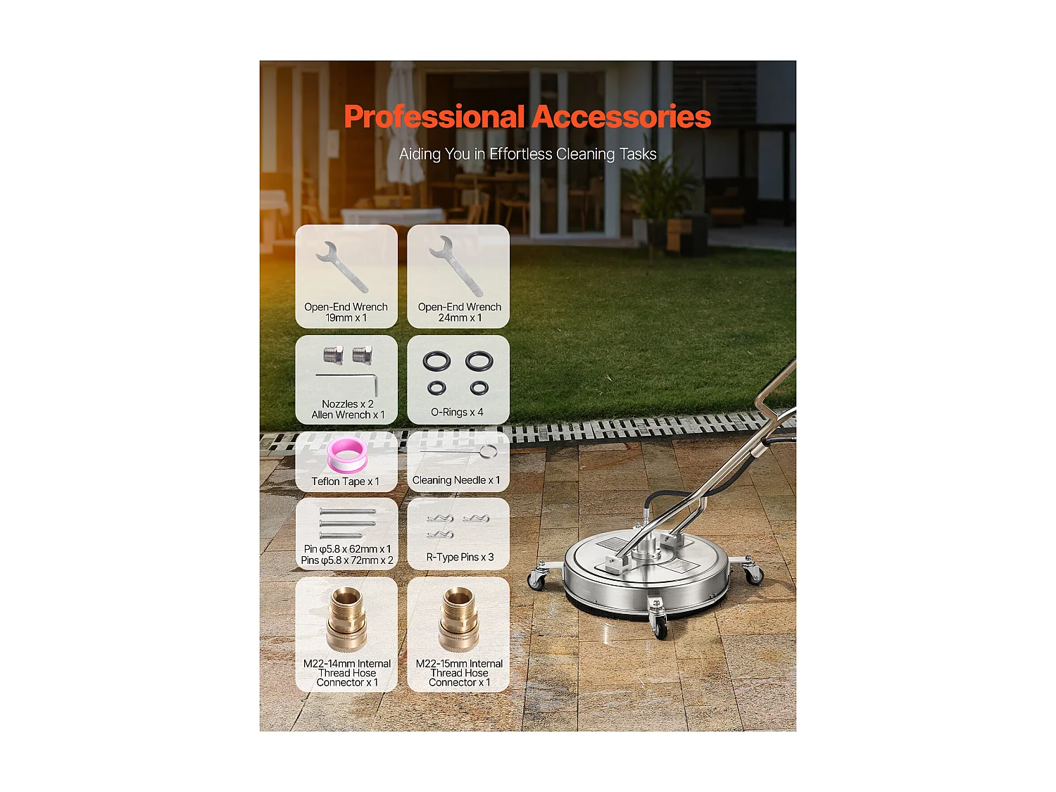 Pulitore per Superfici per Idropulitrice SucceBuy, 55,8 cm, Maniglie con Ruote, in Acciaio Inossidabile 304 Facilita la Pulizia