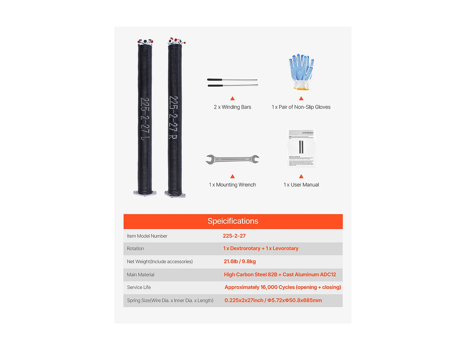 Ressorts de Torsion SucceBuy pour Porte de Garage, Paire de 0.5 x 5.08 x 69cm avec Barres d'Enroulement