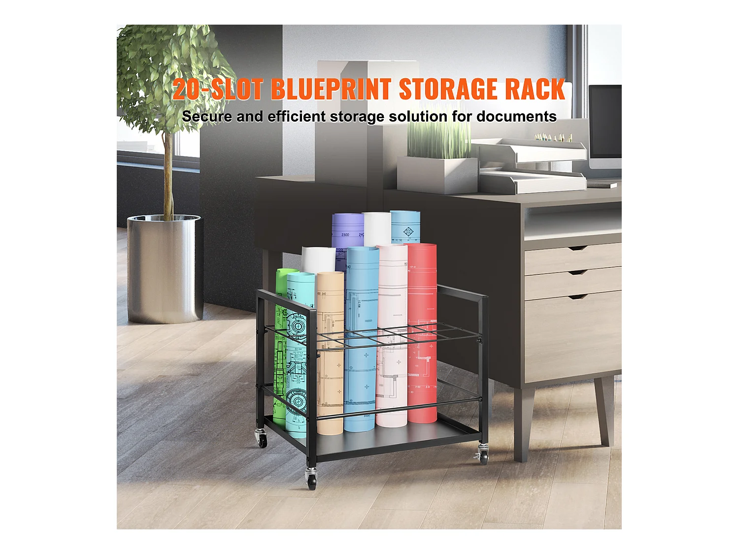 Suporte Móvel para Armazenamento de Planos SucceBuy, 20 Compartimentos, Armazenamento Organizado de Documentos